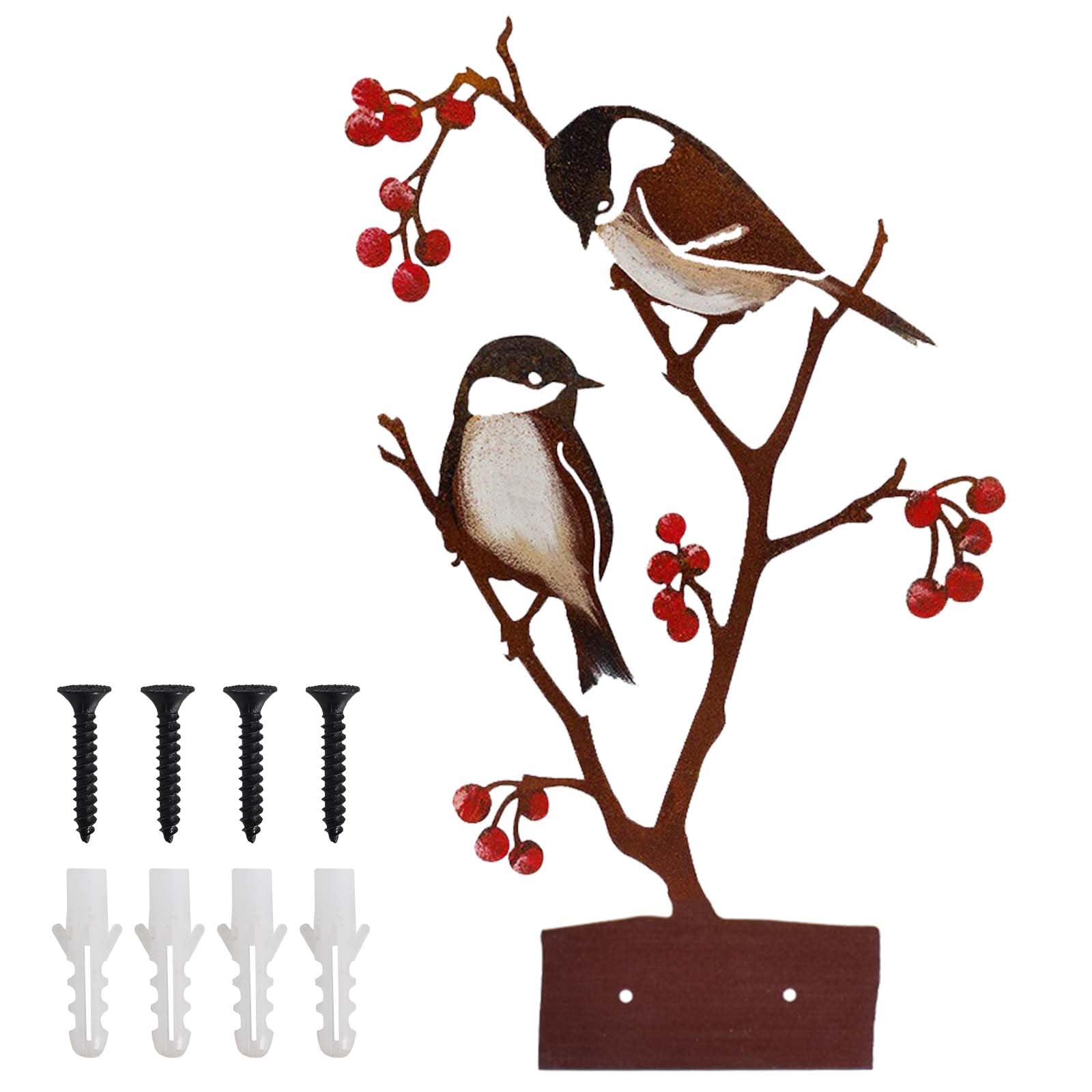 SAVOSWEET Siluetas de Pájaro de Metal, Figuras de Decoración de Jardín de Pájaros Óxido, Decoración de Metal Aves Jardín, Tetas y Bayas Decoración de Jardín Patio Césped Valla Decoración de Planta