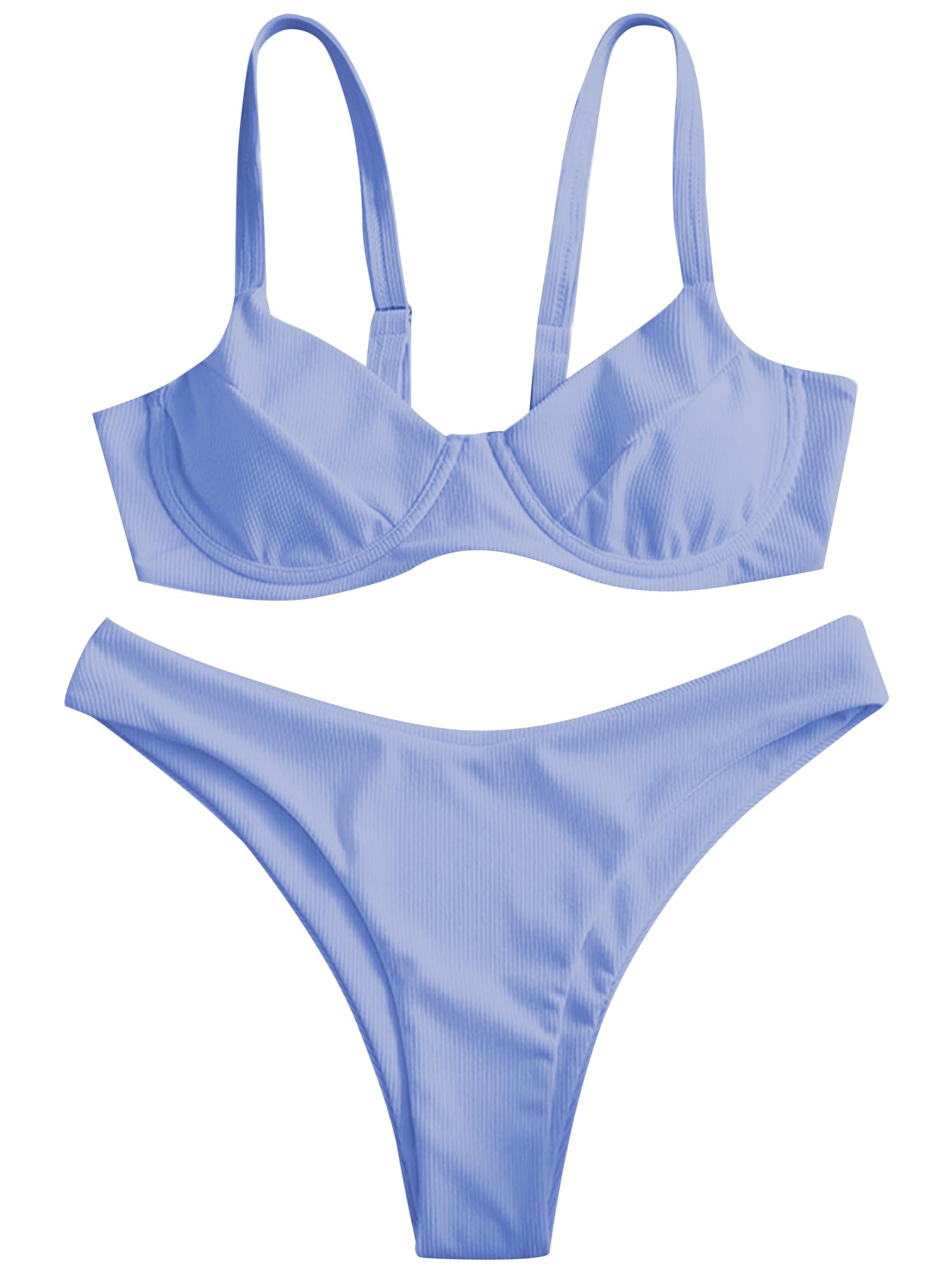 ZAFUL Underwire High Leg Ribbed Bikini Swimsuit Two Pieces Set