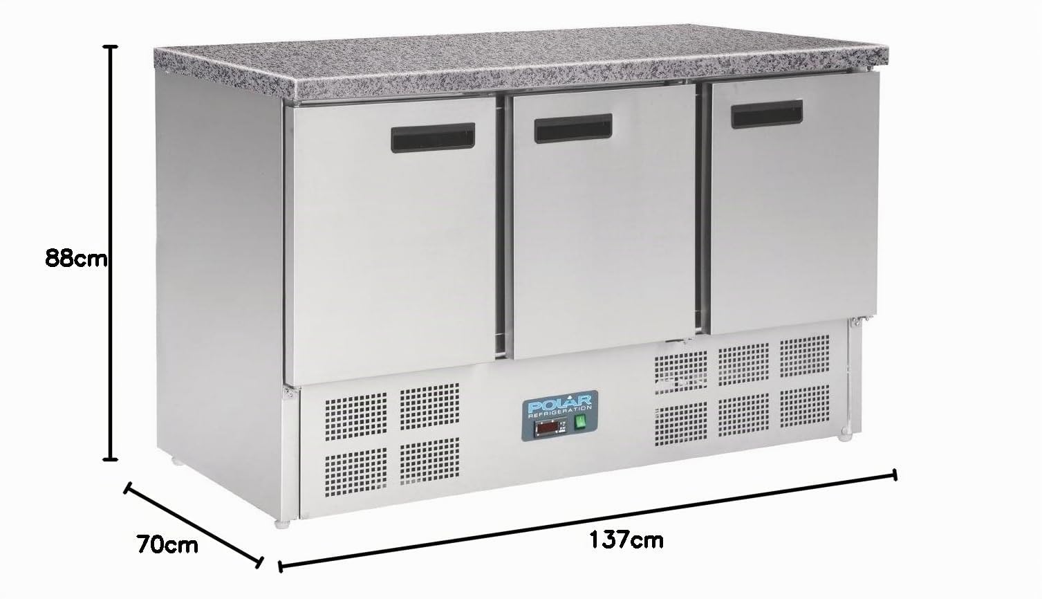 Polar Cl109 Comptoir Réfrigéré avec plan de travail en marbre, 368 l