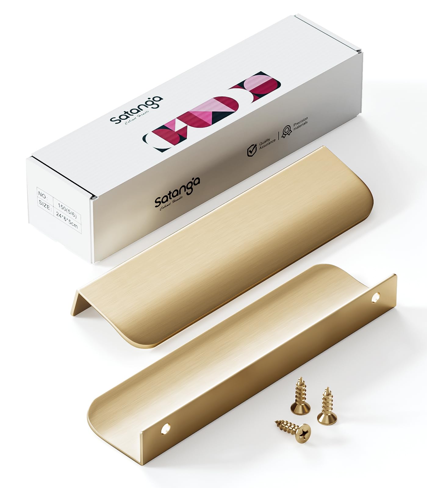 Satanga Edge Finger Tab Pulls for Cabinets Invisible Kitchen Concealed Aluminum Flat Hidden Drawer Pull Modern Pack of 5 Matte Brushed Gold 7.87 inch Easy Installation