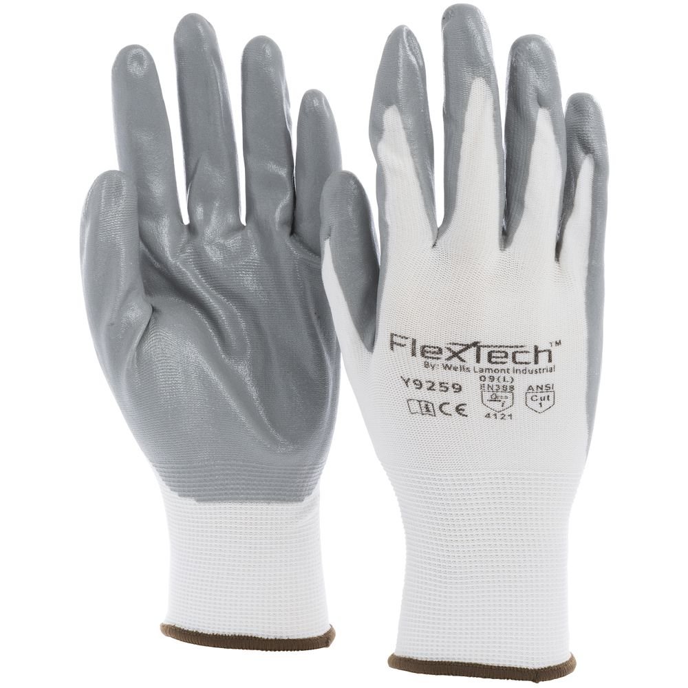 Tucker FlexTech White Knit Work Gloves with Grey Nitrile Palm - Large by TUCKER SAFETY PRODUCTS INC – Large, Knit, White, Pack of 2, Model 43551042280
