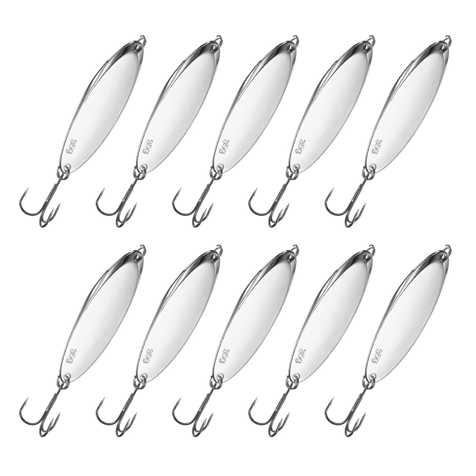 YELARXI Fishing Spoons Lures, Metal Saltwater Treble Trout Lures Jigging Spoon with Treble Hooks Casting Spinner Baits 10Pcs & 1 1/4oz & Silver - Fitting for (Freshwater/Salmon/Bass/Trout)