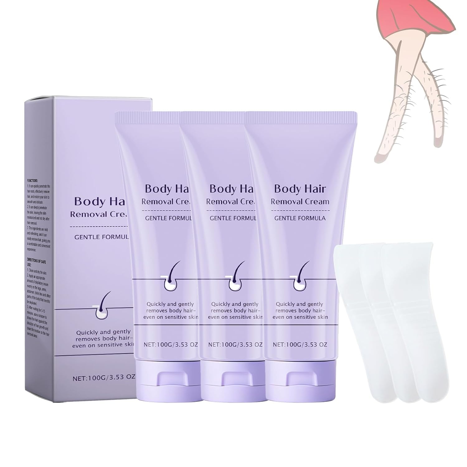 MFDZ Body Hair Removal Cream With Spatula Applicator,Gentle Formula, Safe For Sensit,Unisex Hair Removal And Skincare Cream,3PCS