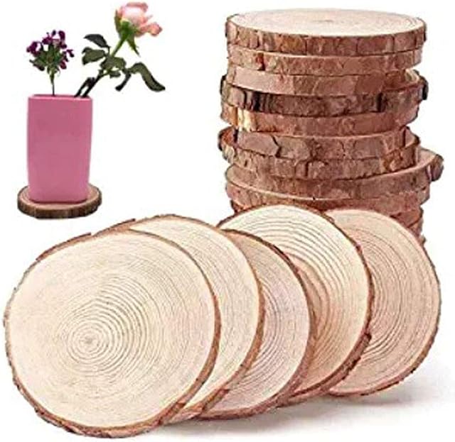 Natural Wood Slices, 10PCS 10-12cm Circle Wooden Discs, Craft Unfinished Wood Kit, Round Rustic Wooden Log Discs, Round Log Slices for DIY Crafts Wedding Decorations Christmas Ornaments (10PCS)