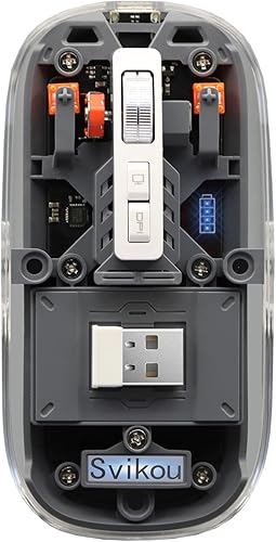 BT 5.1 y 2.4G Mini mouse transparente LED delgado tipo C recargable silencioso mouse con pantalla de potencia, desmontaje de superficie magnética,