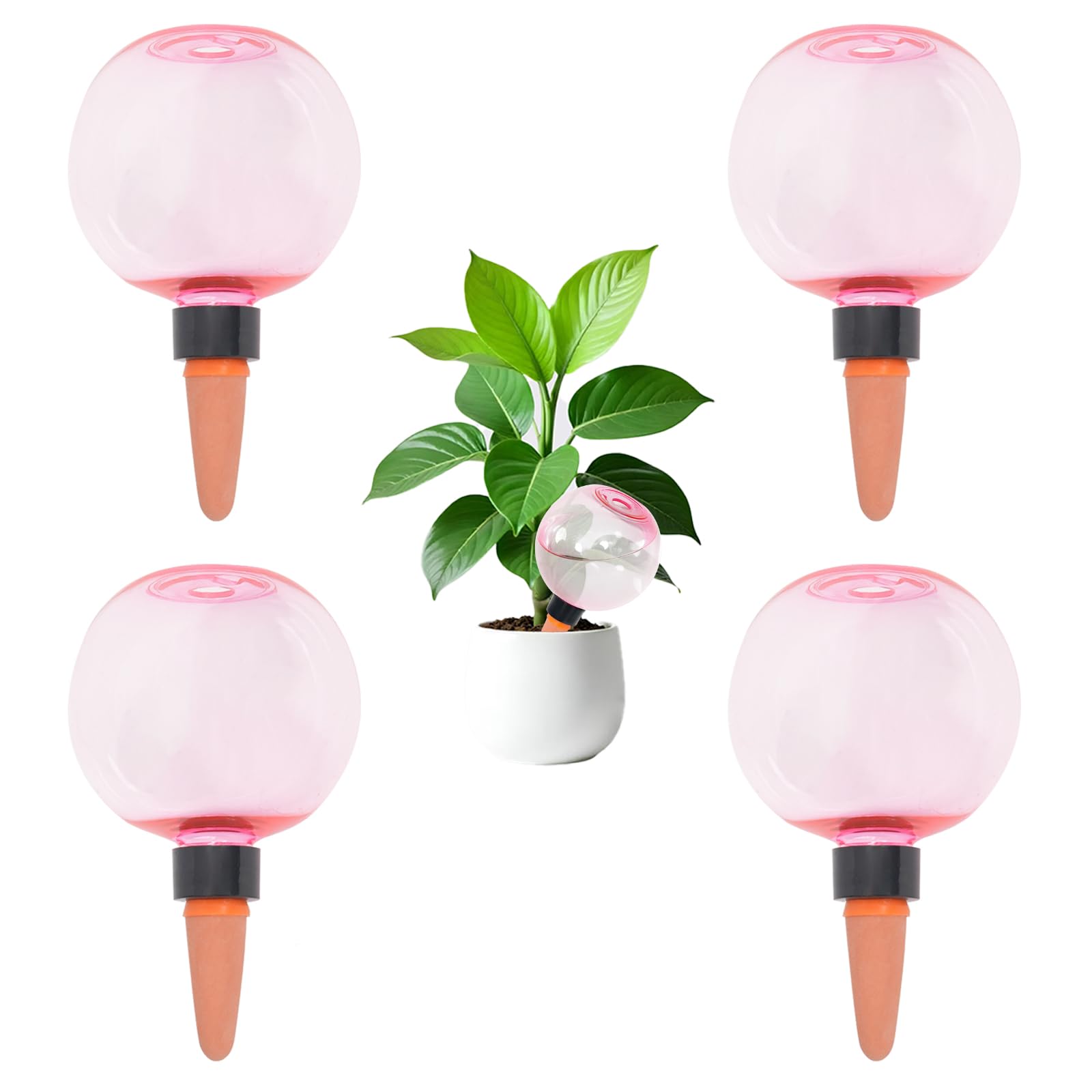 Lot de 4 globes d'arrosage automatique en plastique pour plantes d'intérieur et d'extérieur (rose)