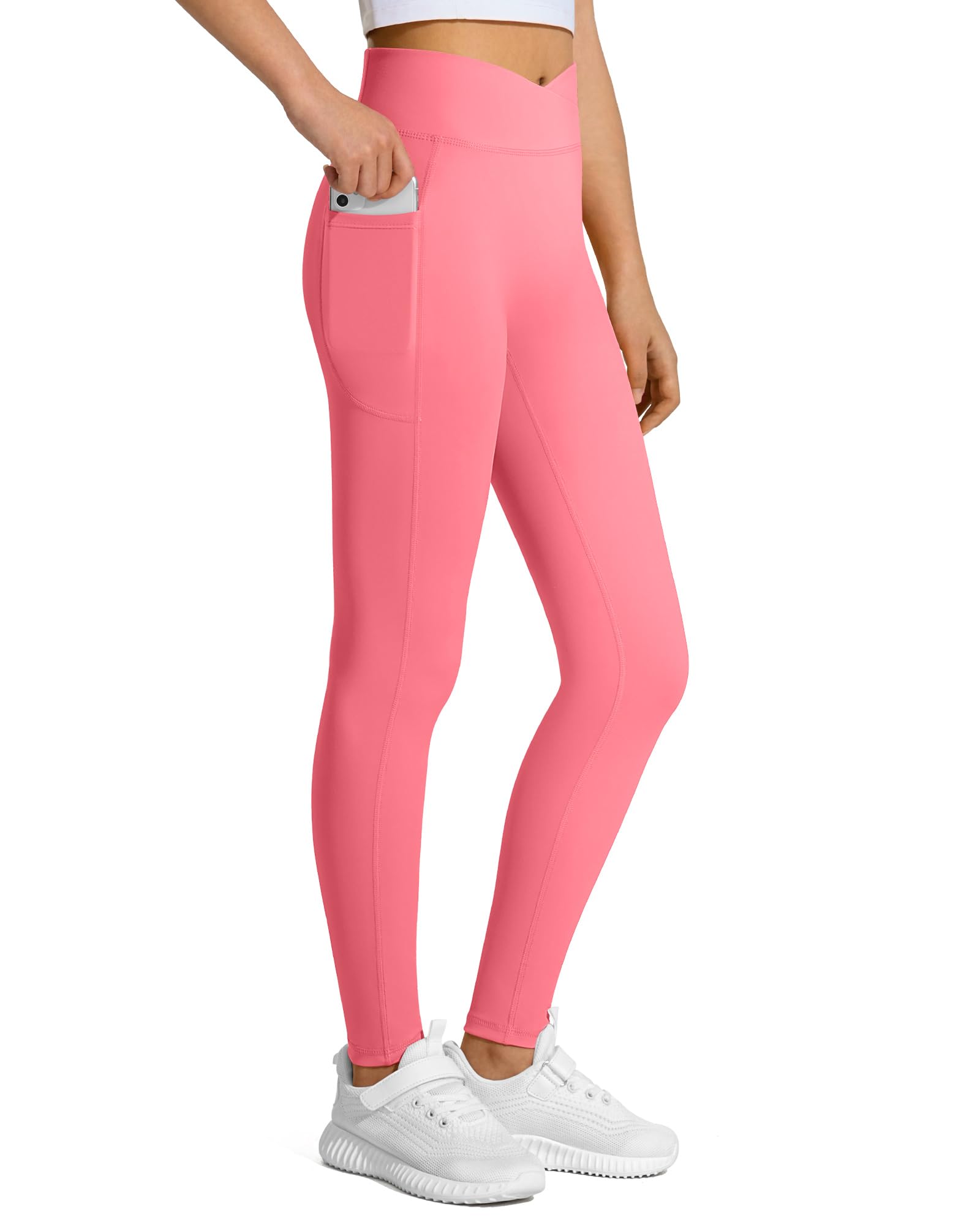 JOCMIC Girls Athletic Leggings High Waist for Kids Yoga Pants with Pockets