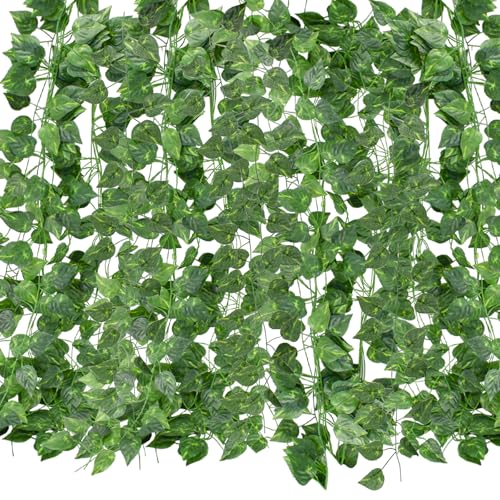 Bacucine 人工観葉植物 フェイクグリーン ポトス 36本セット 造花グリーン 2.1m 吊り下げ 壁掛け 吊るし 藤 垂れる 観葉植物 インテリア ガーデニング リアル DIY飾り 枯れない トイレ 人気 ウェディング