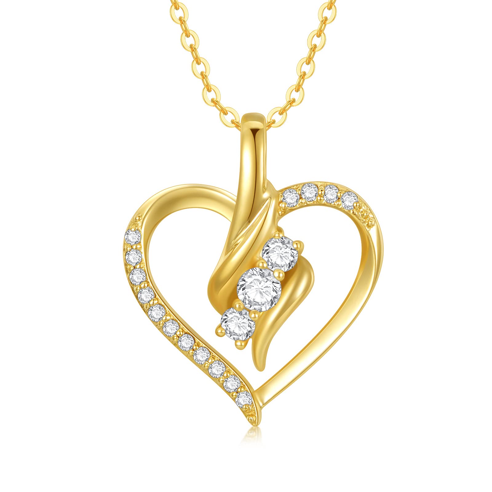 SISGEM 14K Solid Gold Heart Necklace Moissanite Infinity Heart Pendant