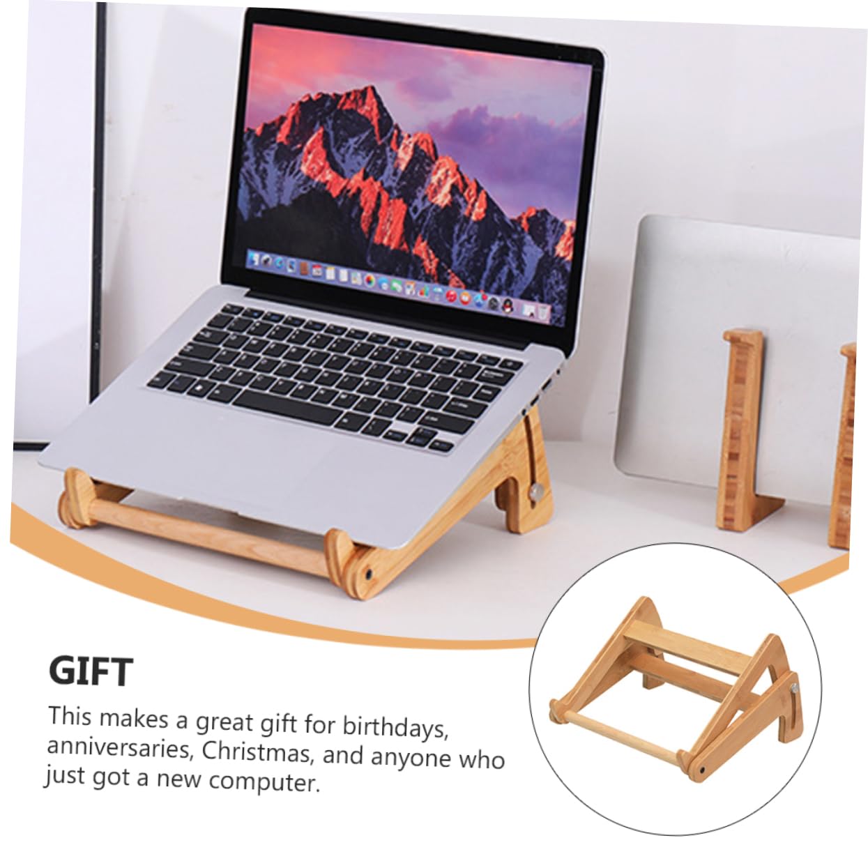 Supporto per Portatile in Legno, Scrivania Portatile per Laptop Regolabile in Altezza, Design Cavo, Antiscivolo, Ergonomico per Casa e Ufficio