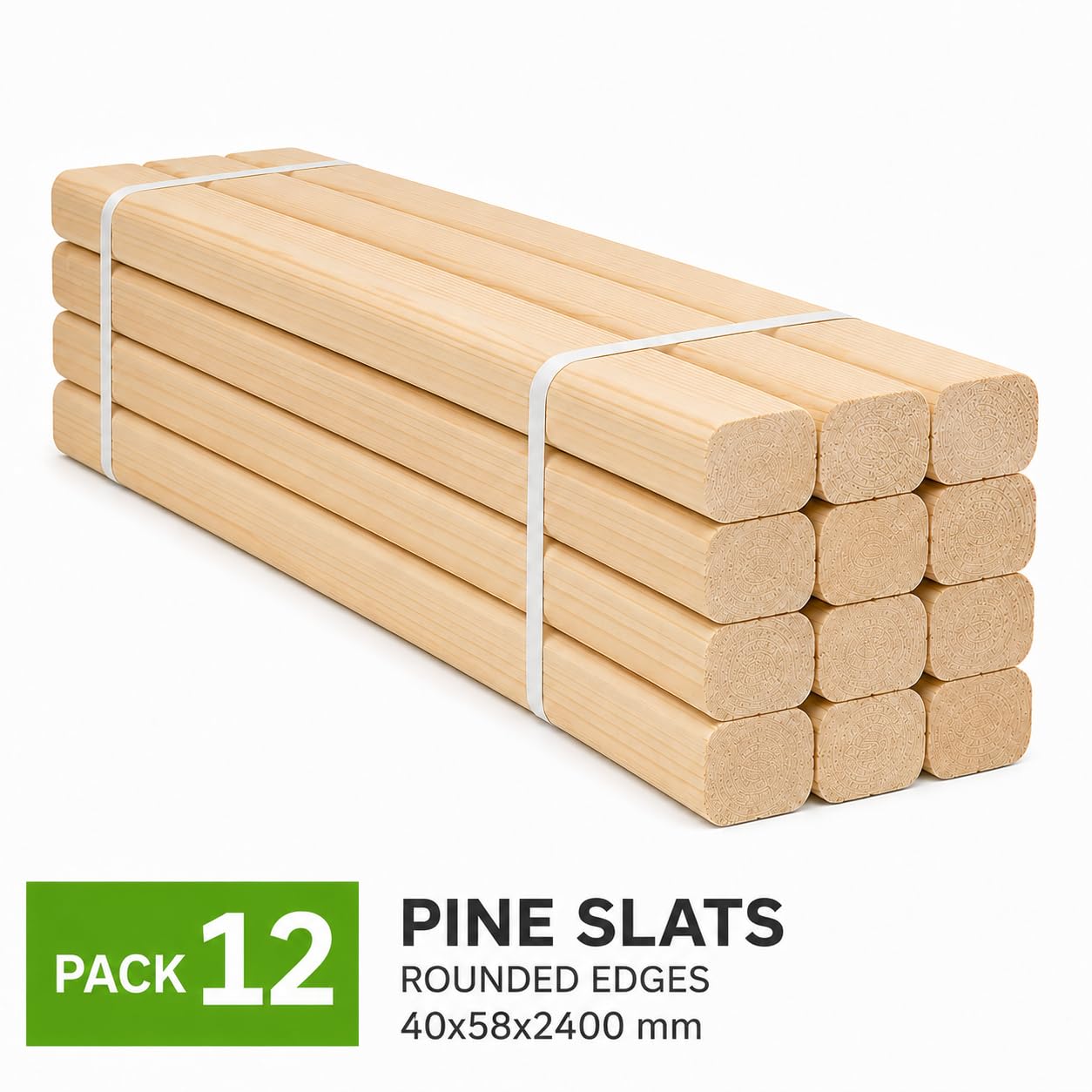 Pack 12 listones de pino silvestre cepillado 40x58x2400 mm | Resistentes, versátiles y fáciles de cortar e instalar.
