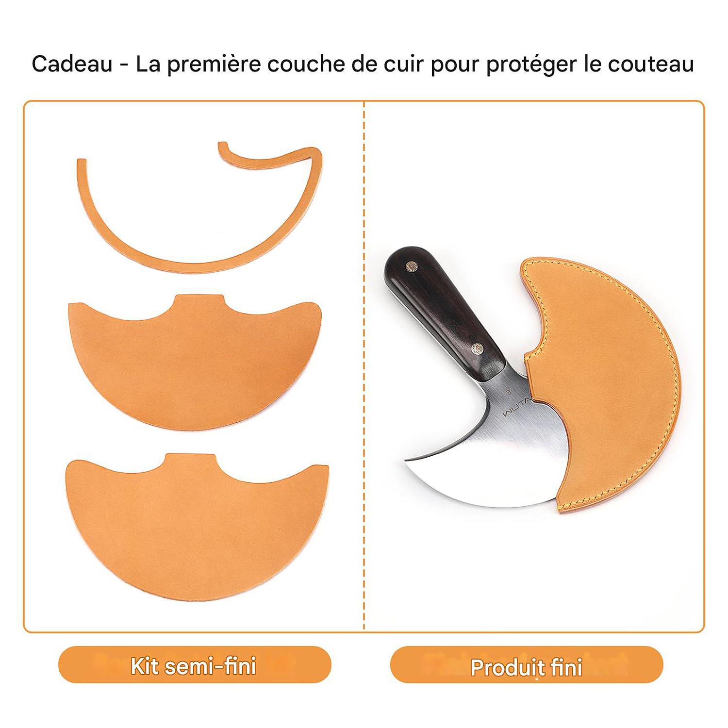 WUTA Couteau à effiler le cuir, outil à parer, acier inoxydable martensitique 420B, découpe professionnelle du cuir (2 pièces, main droite)