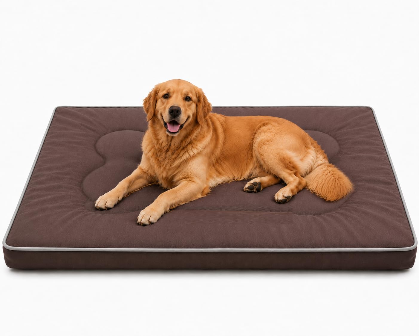 SuperGift.com Brown X-Large Orthopedic Flat Pet Bed Cushion for Dogs & Cats, Soft Washable Pet Mattress with Bone Pillow Design, Non-Slip Comfortable Sleeping Mat