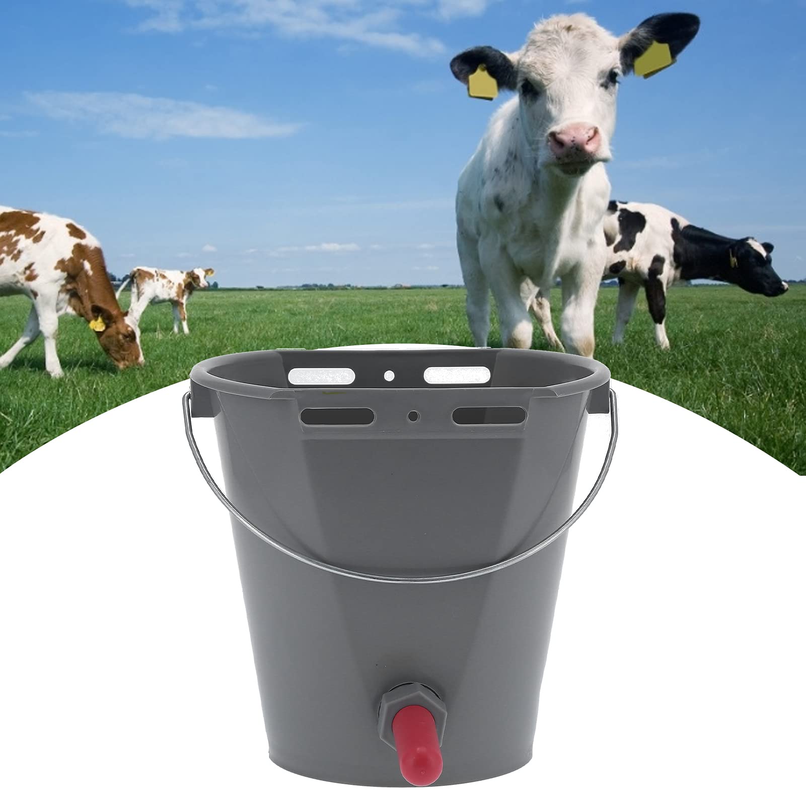 Cubo alimentador de 8 litros con 2 tetinas, accesorio para alimentación de leche, granja ganadera, gris (para ganado)