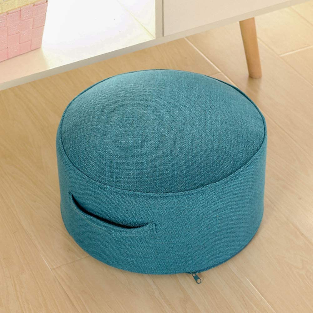 Pouf rond repose-pieds ottoman 43x43x20cm avec poignée amovible et coussin de sol futon lavable