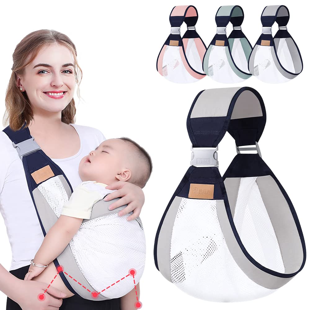 HINATAA Breathable Baby Sling, Adjustable Baby Carrier, Baby Carrier Wrap, Quick Dry, Thick Shoulder Straps for 0-36 Months Baby (Grey b)