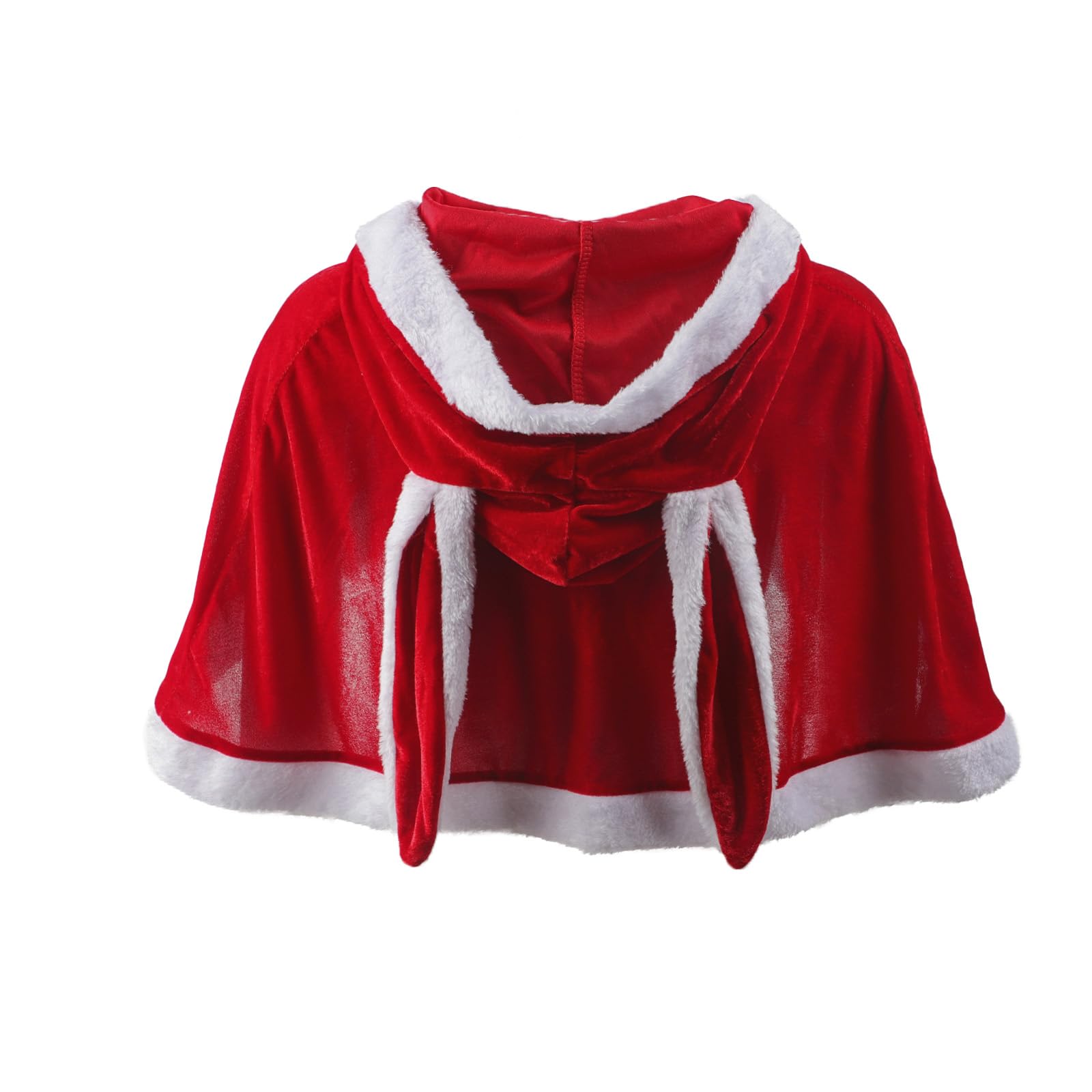 Moonlove Christmas Short Hooded Cape with Long Rabbit Ears Lovely Mrs Santa Claus Shawl Coat Festive Winter Wrap Outfit Halloween Costume Accessory Holiday Fancy Dress Party Red Cloak for Women - Image 2