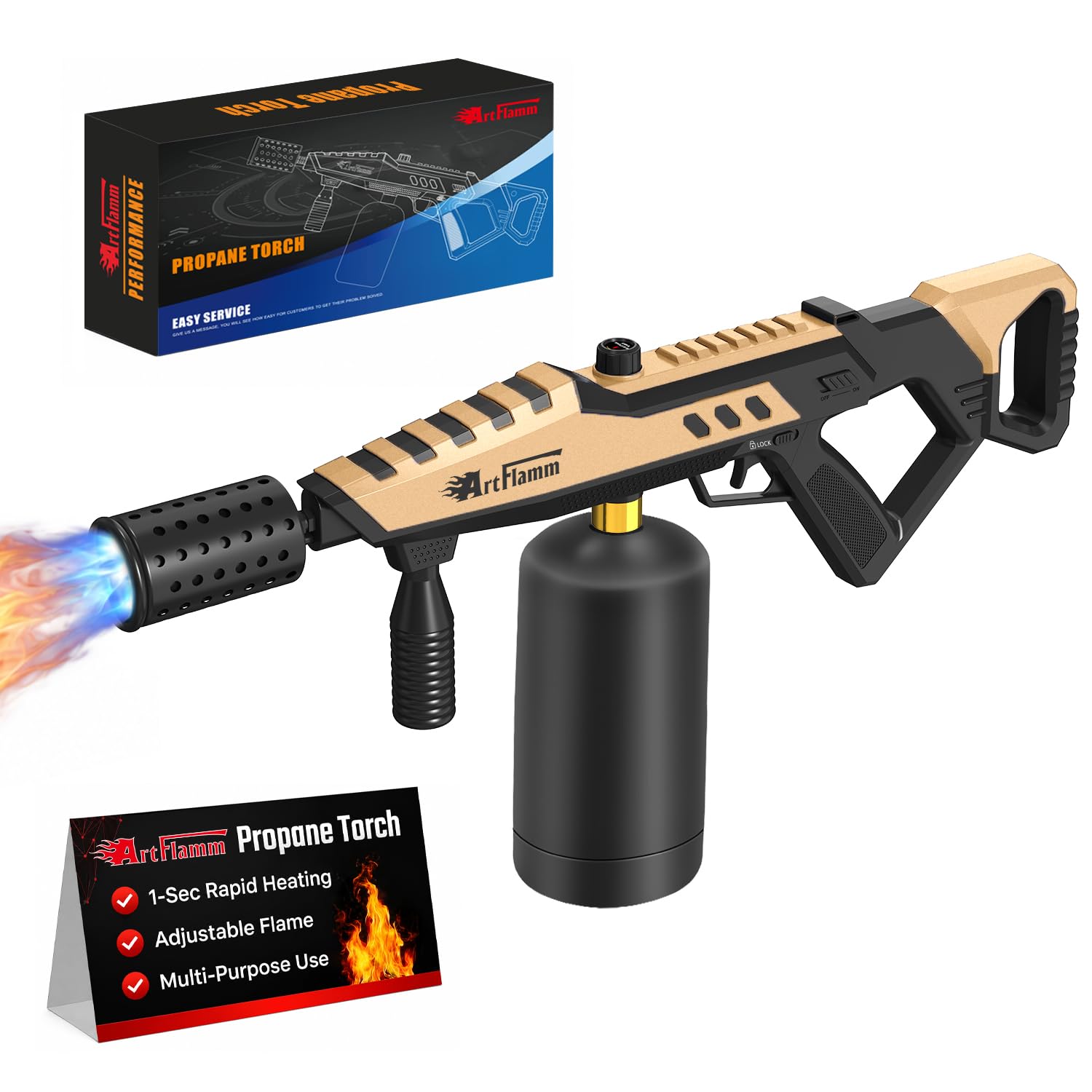 Powerful Propane Torch, Kitchen Blow Torch with Adjustable Flame, Detachable Cooking Torch for Searing Steak, Camping, BBQ, Welding (Tank Not Included)