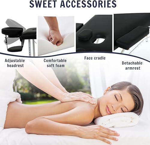 Miniatura 4 de Tyyps Mesa de masaje plegable de 73 pulgadas, mesa de masaje portátil de 2 pliegues, cama de spa con patas de aluminio, altura ajustable para salón