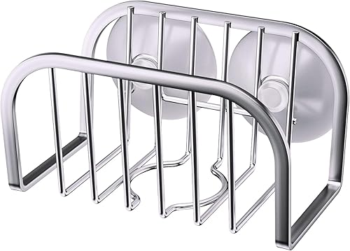 SWTYMIKI Soporte de esponja para fregadero de cocina, soporte de esponja de fregadero móvil con ventosas de acero inoxidable para fregadero de acero