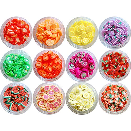 NAIL ANGEL 12 Boxes Fruit Strawberry Lemon Apple Banana Pattern Nail Art Polymer Clay Slices Colorful DIY Nail Art Decoration for Slime Decoration DIY Craft Decoration (10245)