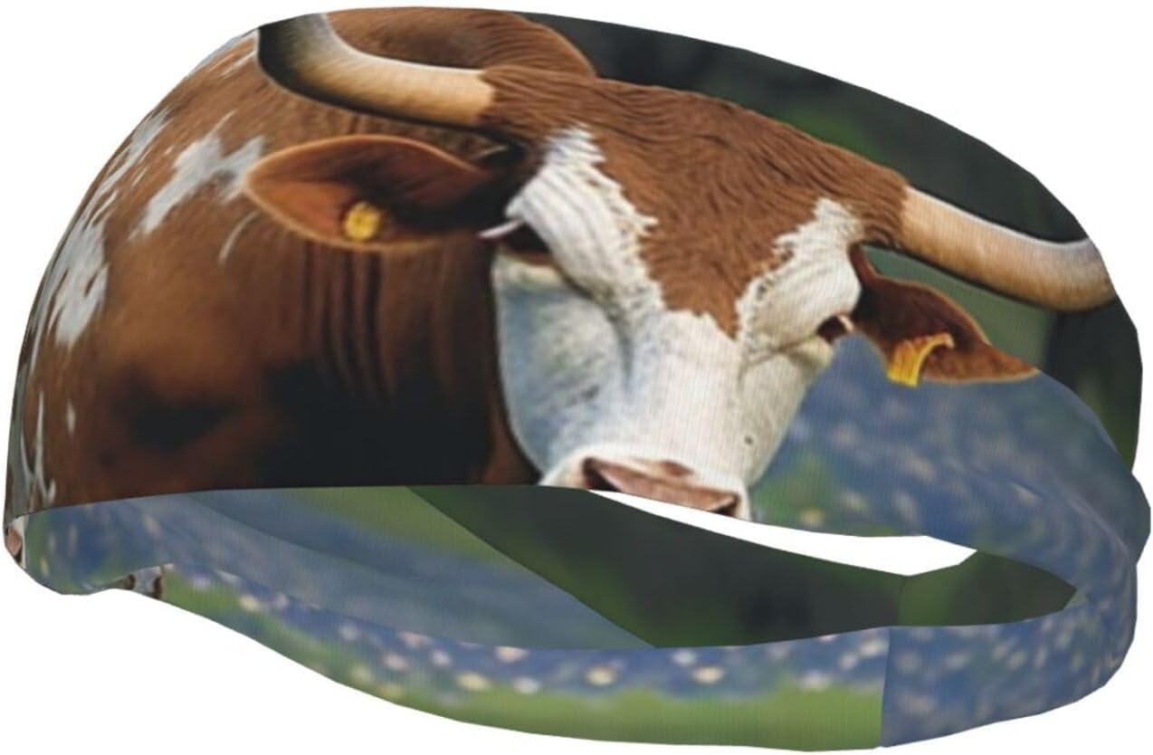 Bluebonnet Longhorn Sports Sweatband Head Bands for Women Men, Lightweight Breathable Non Slip Workout Headbands Hairband for Fitness Running Cycling Hiking Yoga