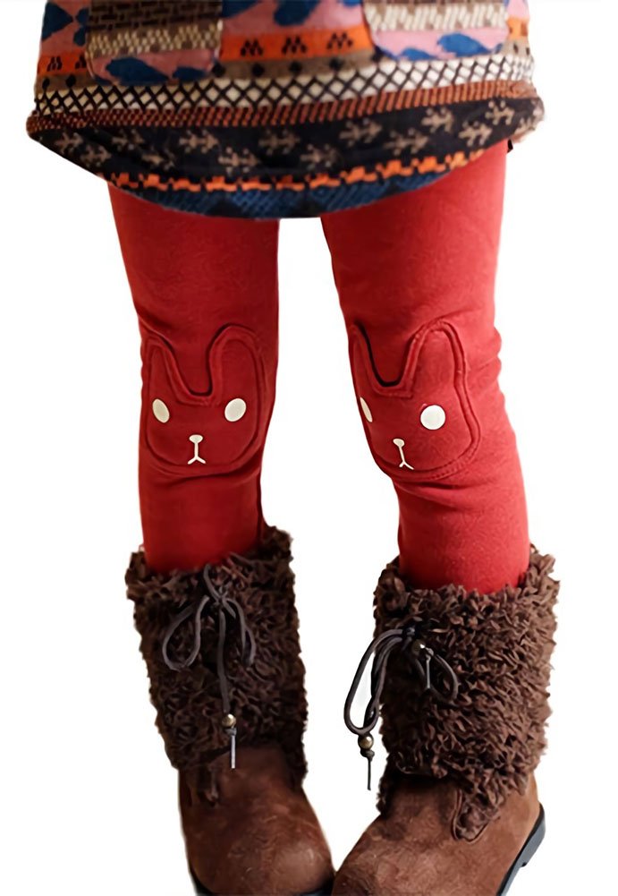 BOWKITE Baby - Mädchen winter-gamaschen-häschen printed starke warme fleece-hosen für 2-7 jahre 110/3-4 jahre rot