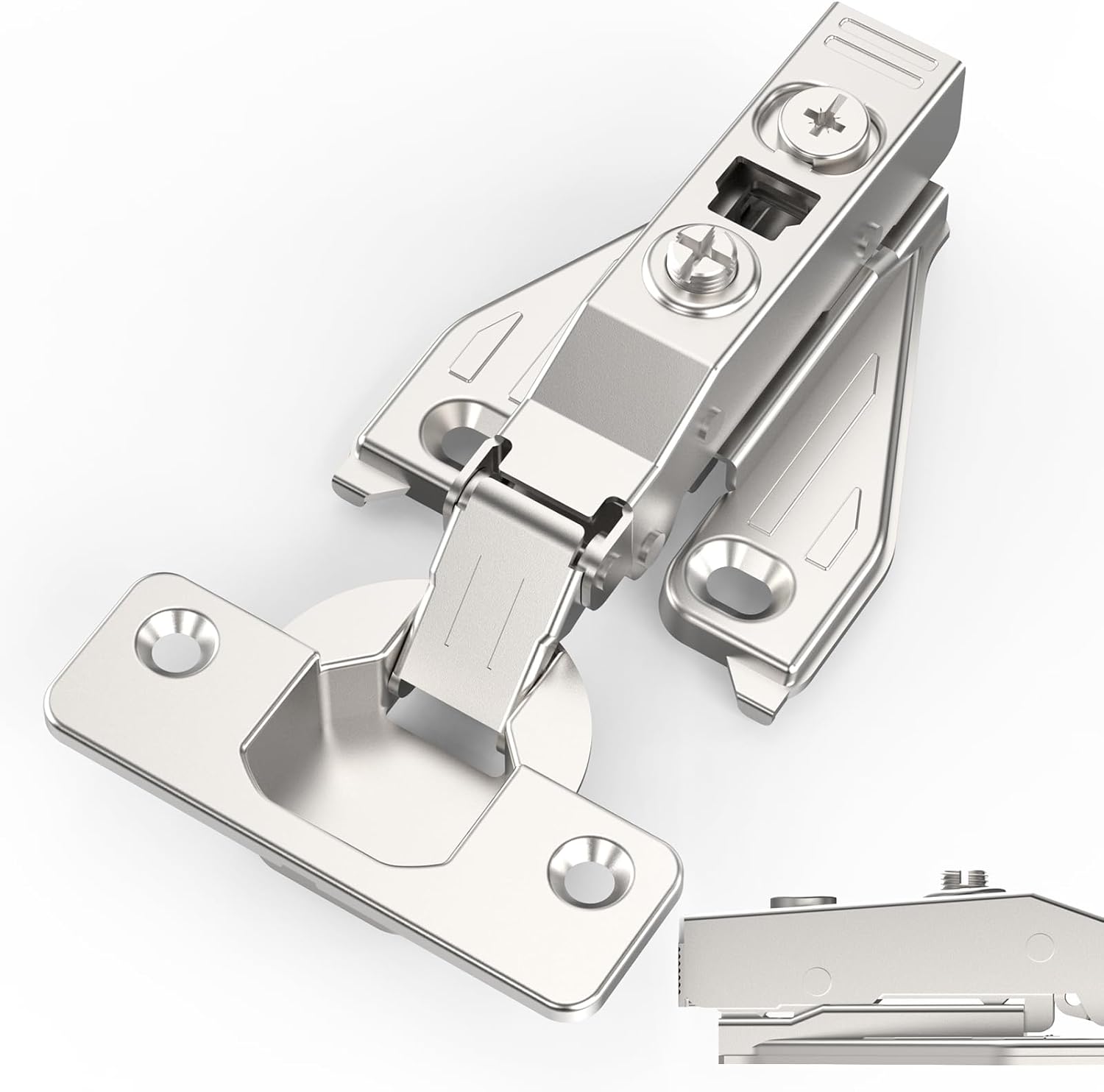 Chibery 9/16", 1/2", 5/8", 3/4" Overlay Soft Close Concealed Hinge for Face Frame Door ＆ Frameless Door, 3D Clip-on Plate, Self Closing Hidden Satin Nickel, 105° Angle, H=3, Full Overlay, 50 Pack