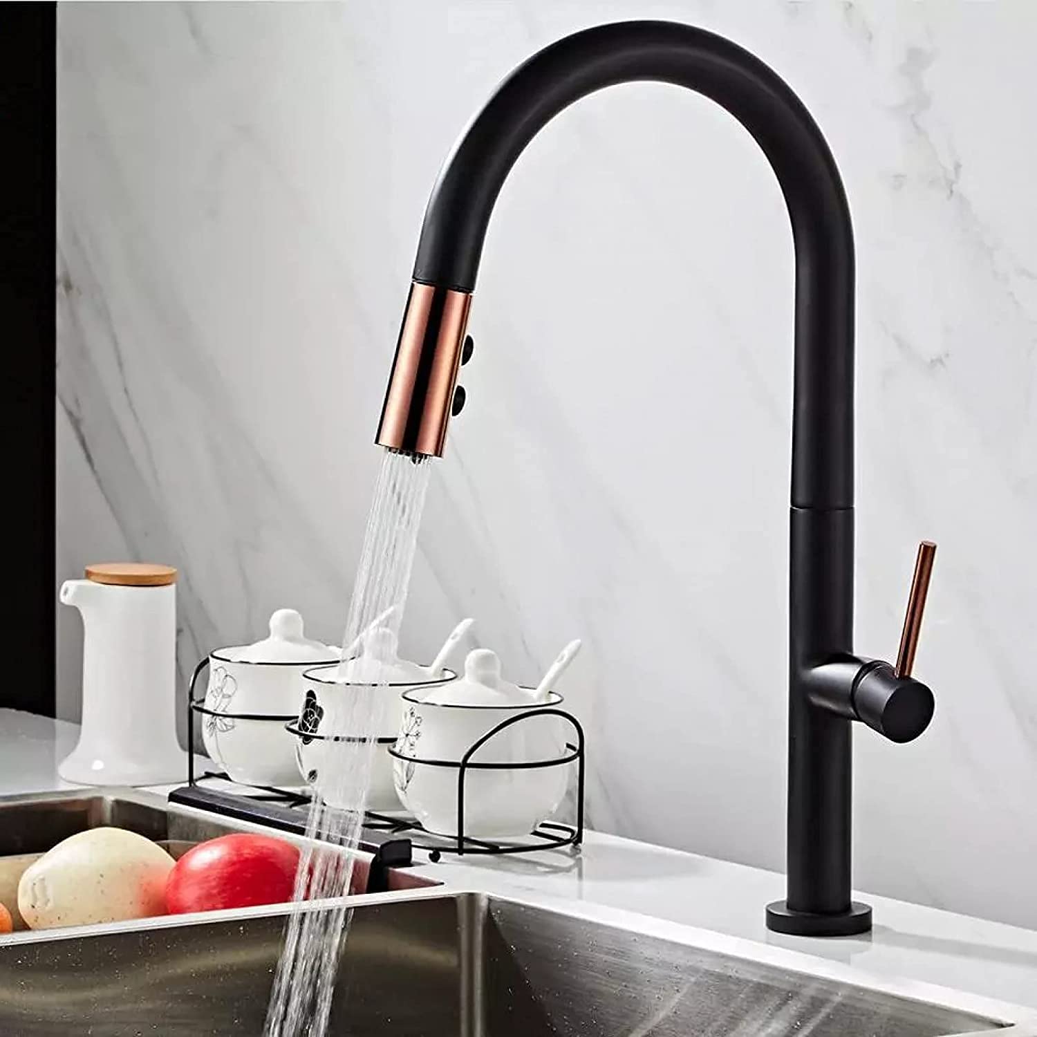 Grifos, Grifo de Cocina, Grifo de Fregadero de 360 Grados, Grifo Mezclador de Cocina de Agua fría y Caliente, Grifo Mezclador de Cocina extraíble, Negro