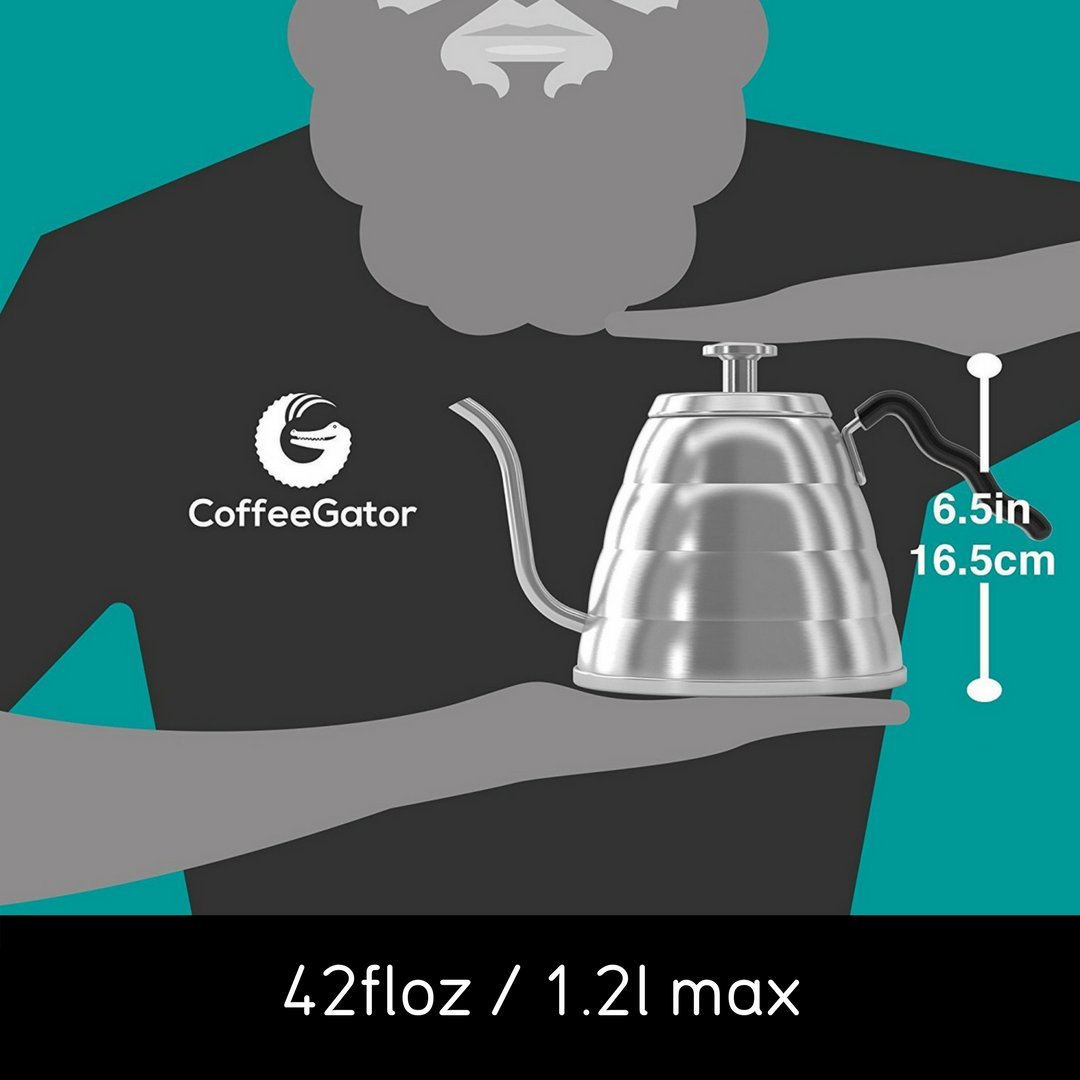 Coffee Gator Czajnik z termometrem / dzbanek do kawy i herbaty / czajnik na gęsiej szyję/stal nierdzewna