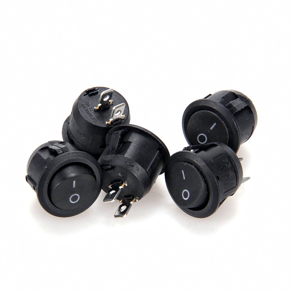 10x Black Round Rocker On/Off Switch I/O 12V DC SPST Circular Small Snap-in 7/8