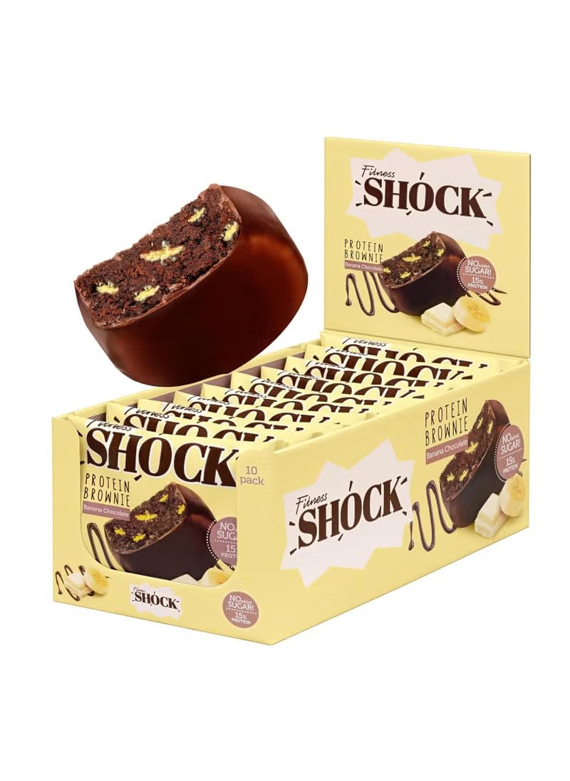 Fitness Shock Protein Bars – Banana Chocolate White Brownie Flavor, High Protein, Low Sugar, 10 x 50g – Gym Snack, Post-Workout Energy Boost