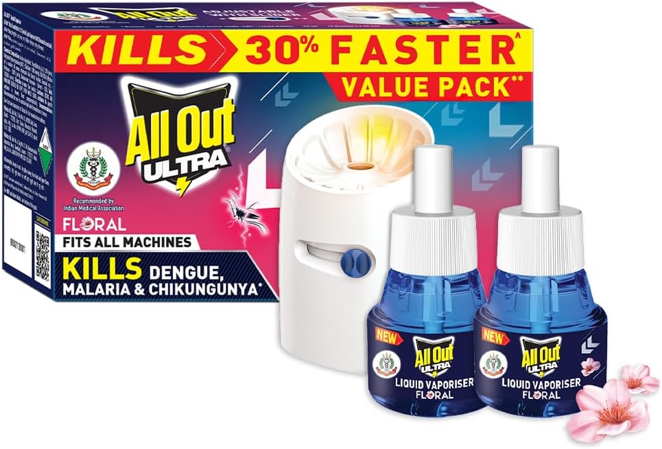 Ultra Floral Liquid Vaporizer, Machine + 2 Refills (45ml each) | Kills Dengue, Malaria & Chikungunya Mosquitoes | India's Only Mosquito Killer Brand Recommended by Indian Medical Association