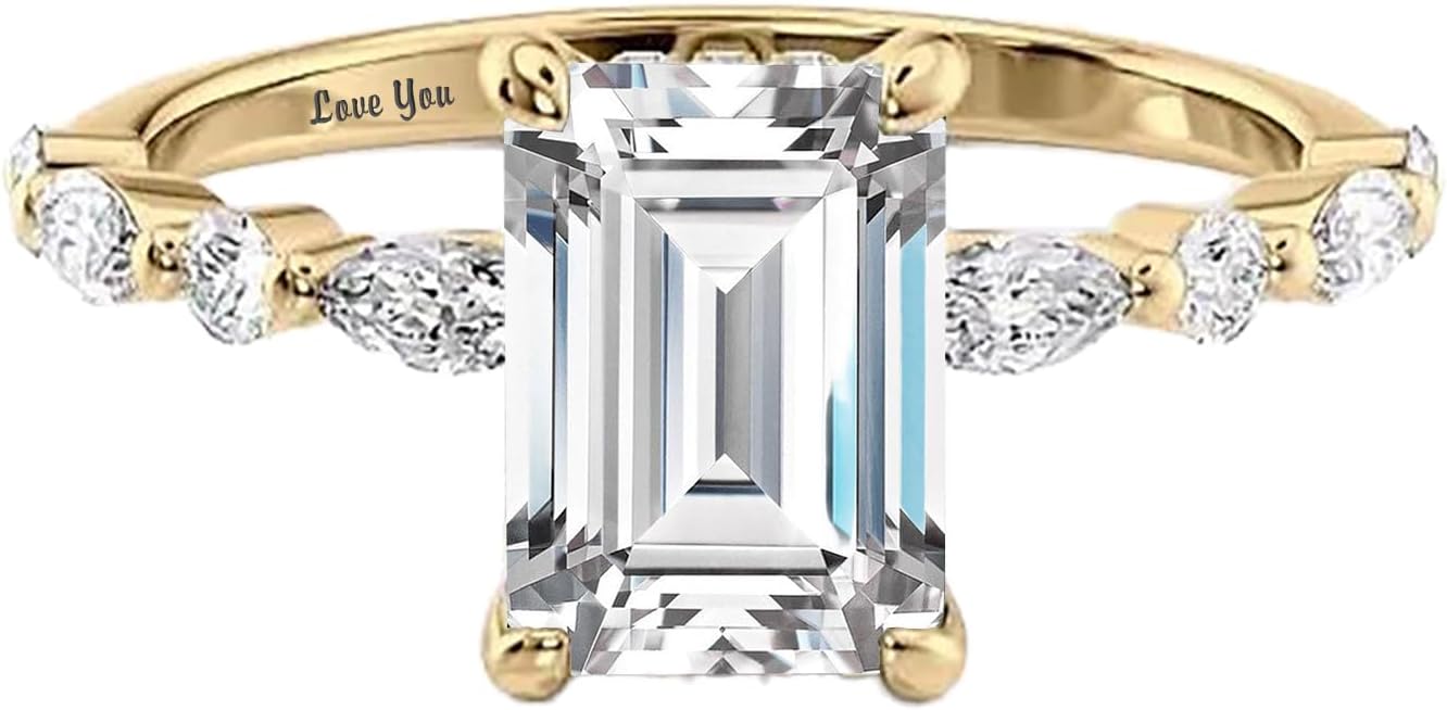 Emerald Cut Moissanite Engagement Ring for Women, 10K 14K 18K Solid Gold 1-3 Carat CT Moissanite/Lab Created Diamond Wedding Rings Promise Ring Christmas Jewelry Gift for Her Size 4-12