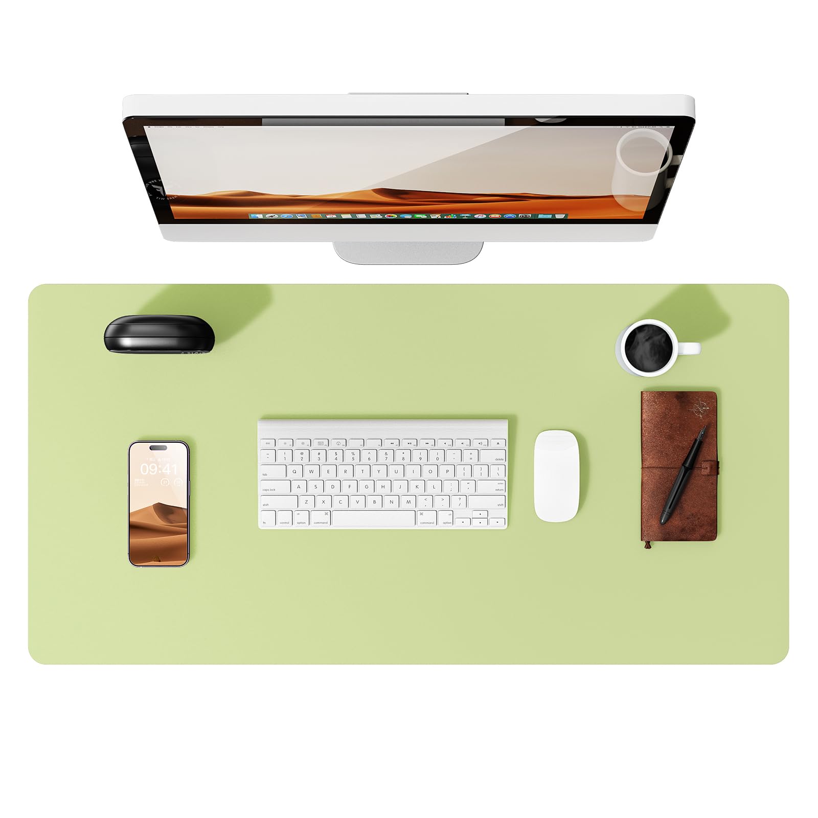 YSAGi Leather Desk Mat, Large Mouse Mat, Non-Slip Desk Pad, Waterproof PU Leather Table Protector Writing Pad for Office and Home (60 x 35 cm, Fresh Green)