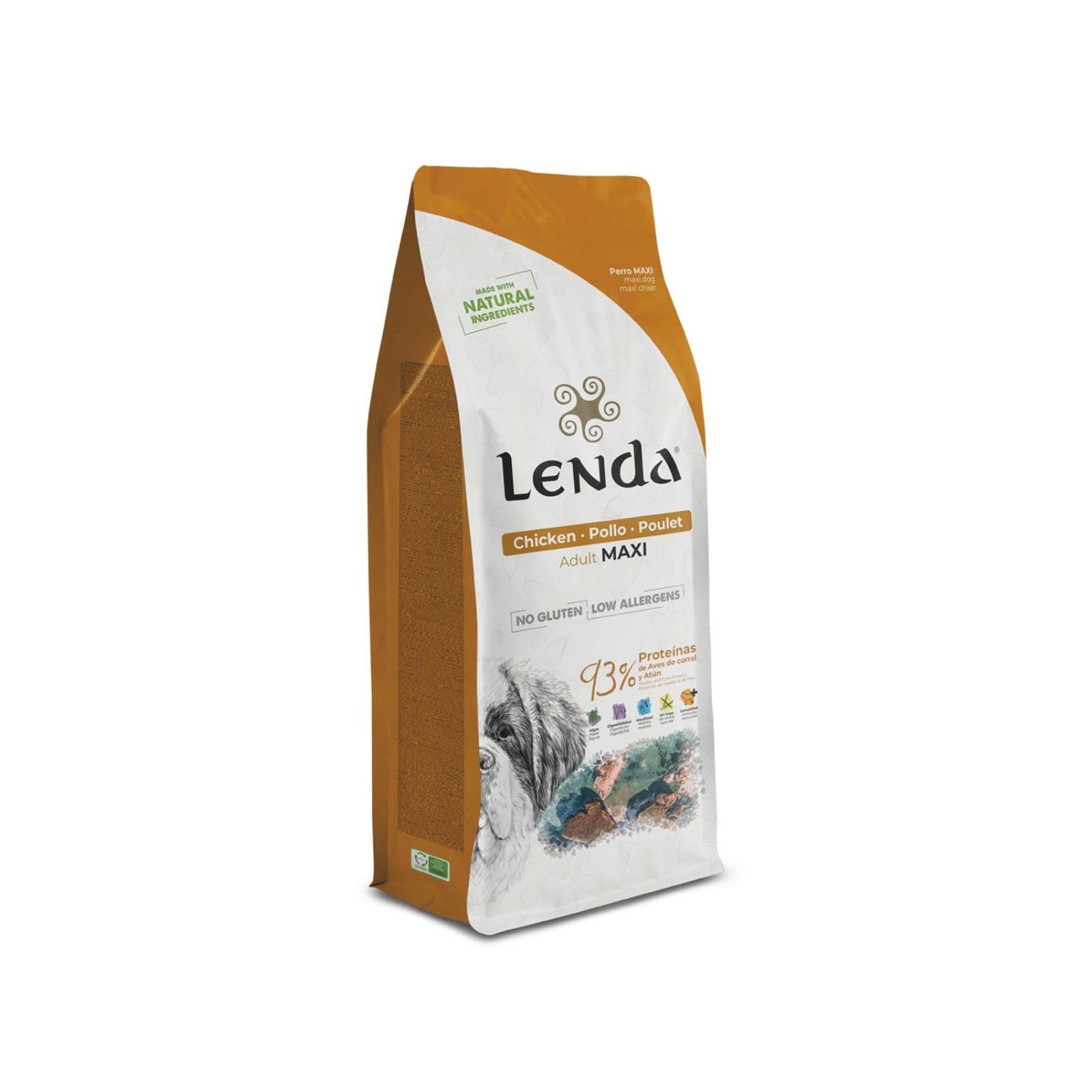 Lenda Chicken Maxi 12 kg -Croquettes Chien Jeunes et Adultes avec Chondroprotecteurs Probiotiques et Huile de Saumon – Nourriture Chien Taille Grande – Croquettes Naturelles pour Chien