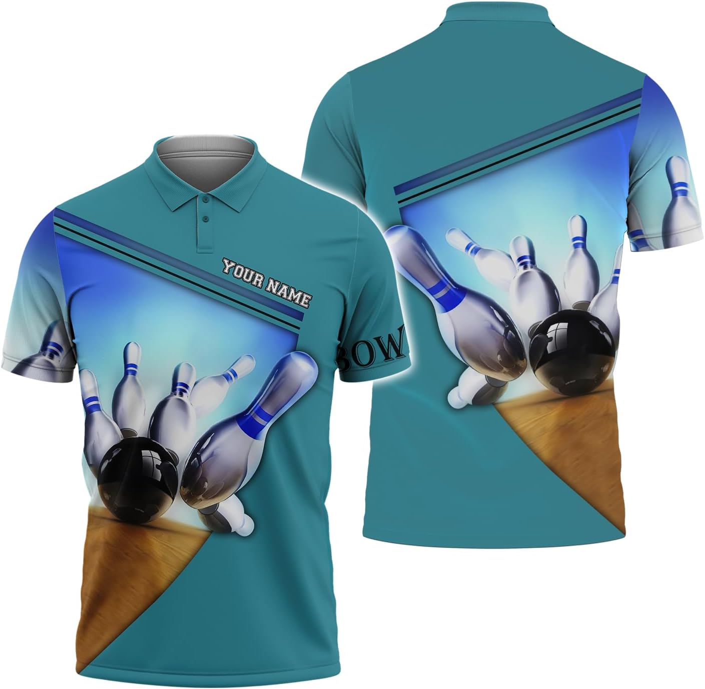 3D Personalized Bowling Pins and Ball Polo Bowling Players Shirt Gift for Bowlers League Season