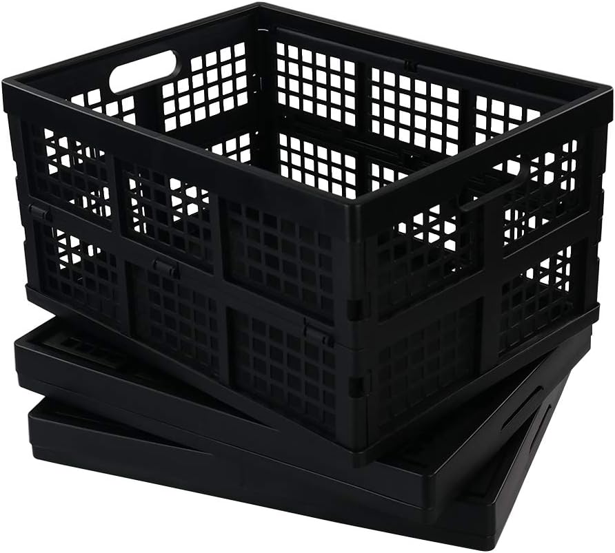 Morcte 34 L Plastic Rectangular Collapsible Crates, Folding