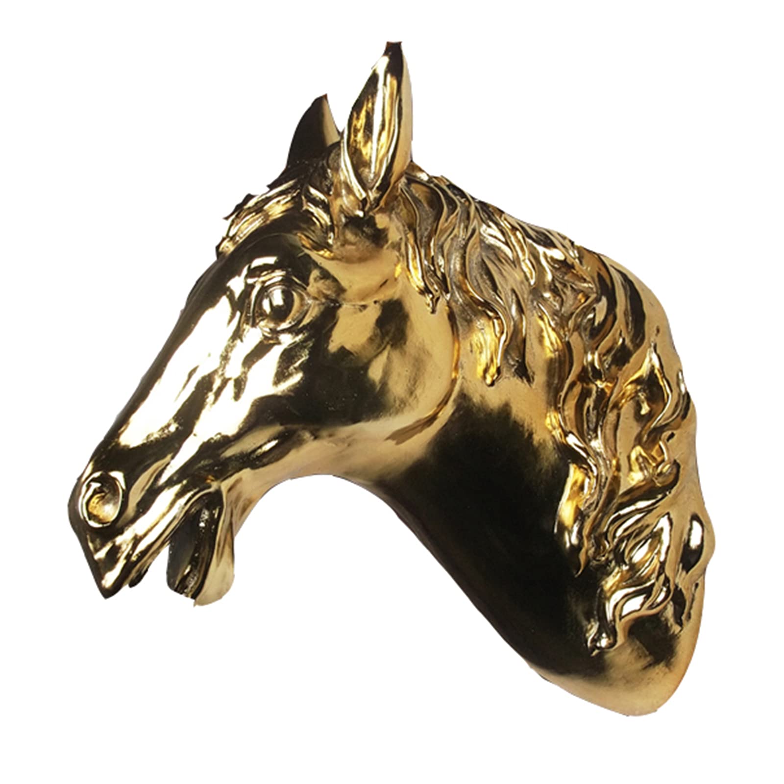 YXCQHZM Horse Head Wall Mounted - Animal Head Wall Sculpture - Faux Taxidermy Horse Head Wall Decoration - 3D Art Decor Horses Hanging Bust Plaque (gold)