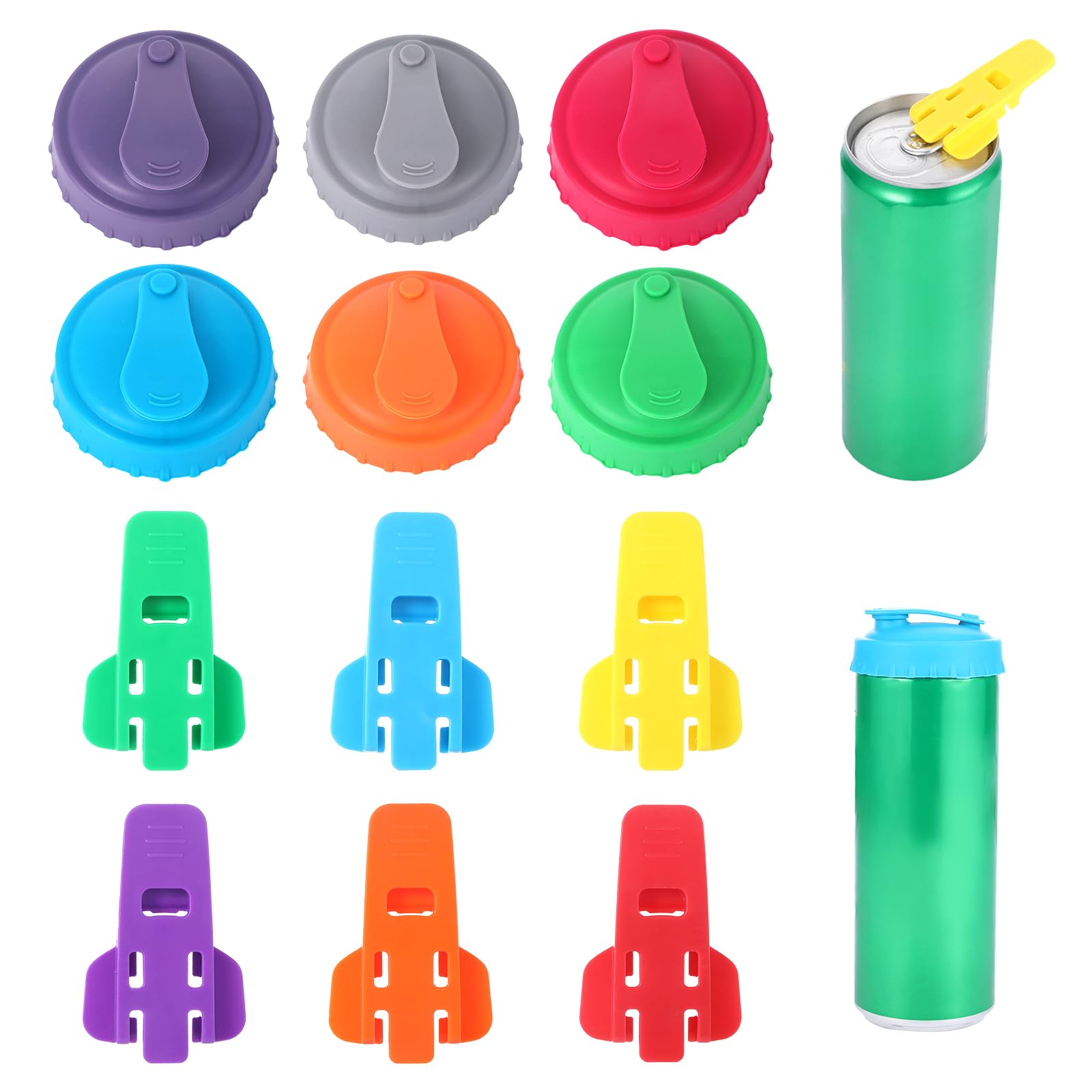 12 PCS Pop Can Covers for Soda with Drink Can Opener, Silicone Reusable Soda Canning Lids, Can Covers Lids Toppers for Beer Juice Father's Day Gifts