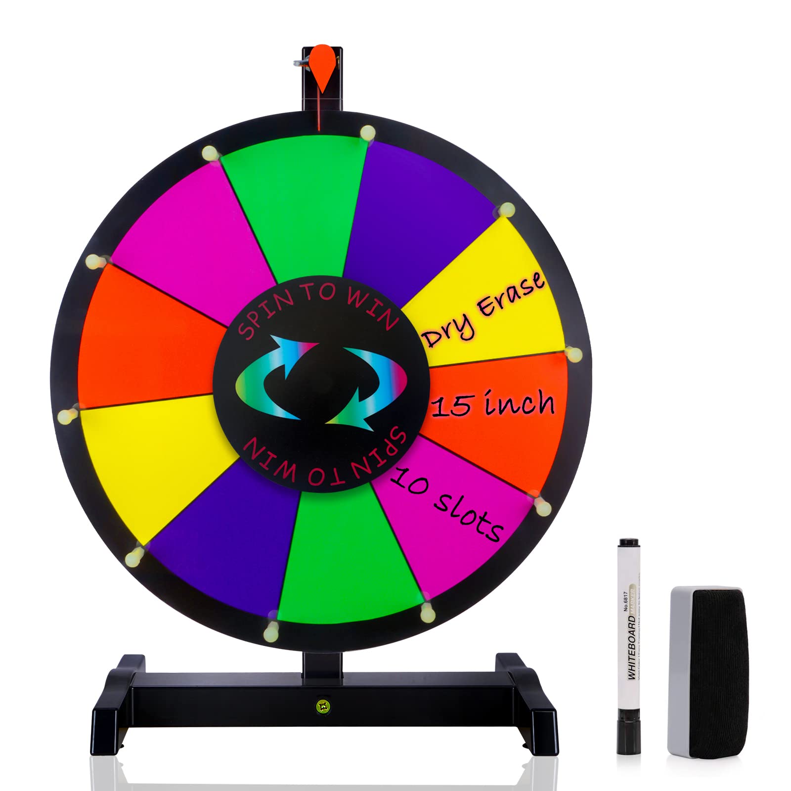 Hooomyai 15" Tabletop Spinning Prize Wheel 10 Slots with Durable Base Stand Spin Wheel for Prizes Dry Erase Prize Wheel with Dry Erase Markers and Eraser for Carnival Trade Show Party