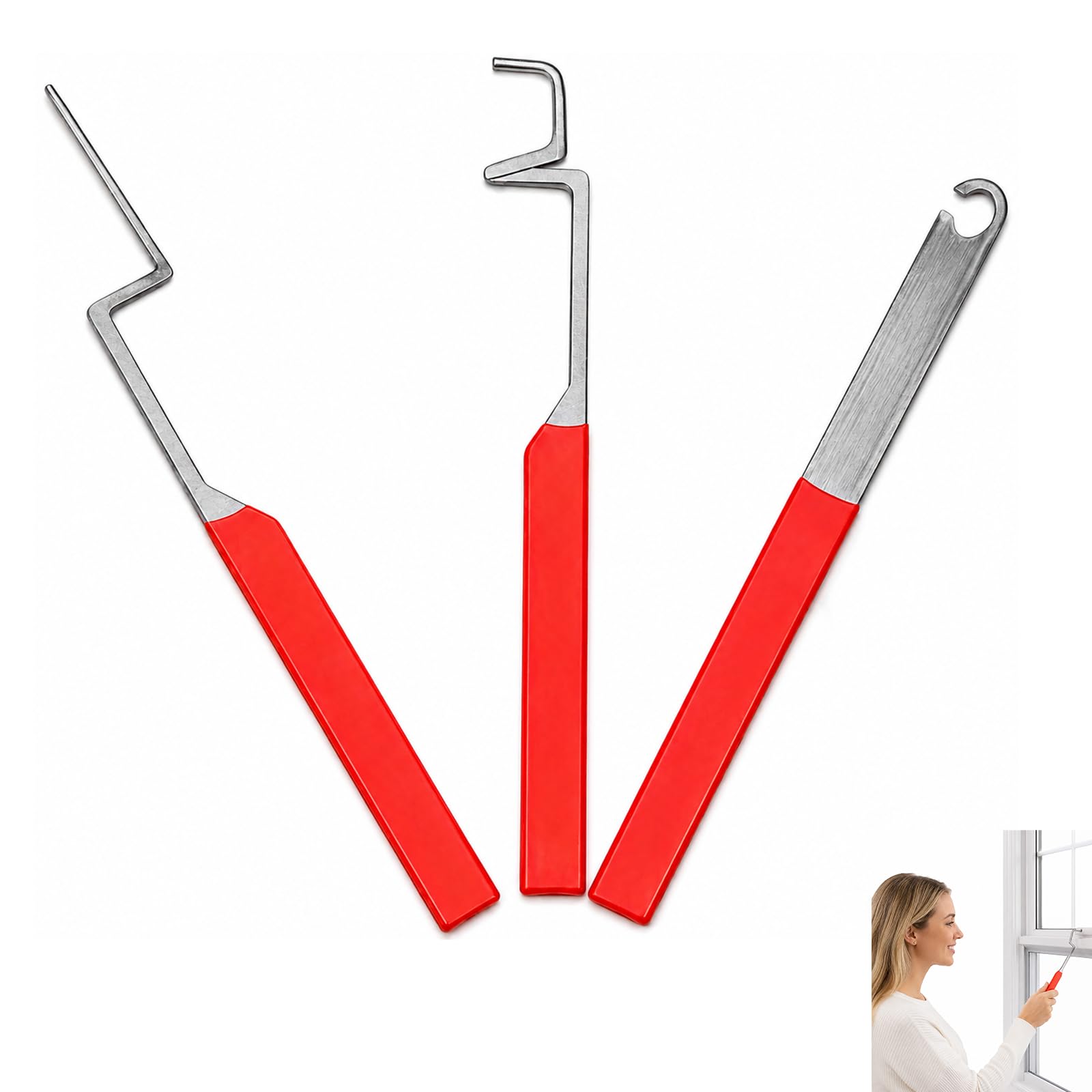 Pack of 3 Practical Locked Window Opening Tool Set, Non-Slip Stainless Steel Door & Casement Window Unlocking Tool Set, Window Fitting Tools for Home Maintenance, Sturdy Corrosions Resistant