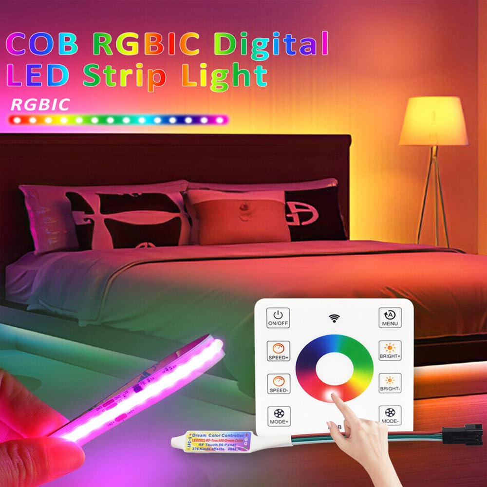 COB RGB IC LED Lichtstreifen WS2811 Adressierbare 720LEDs Traumfarbe DC24V 10M COB Fließendes Wasser Hochflexibel mit RF Touch Panel Controller 24V 200W Netzteil