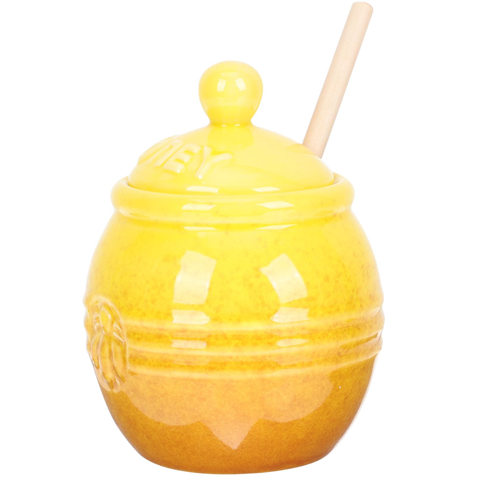 OUNONA 陶器製蓋付き蜂蜜保存瓶セット かき混ぜ棒付きハニーディスペンサー キッチン用蜂蜜保存容器 家庭用食器とサーブウェア 1Set