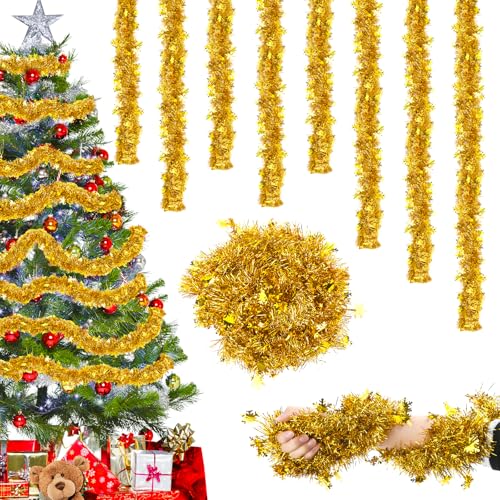 Lametta Weihnachtsbaum Gold- 8PCS Weihnachtsdeko Lametta Girlande...