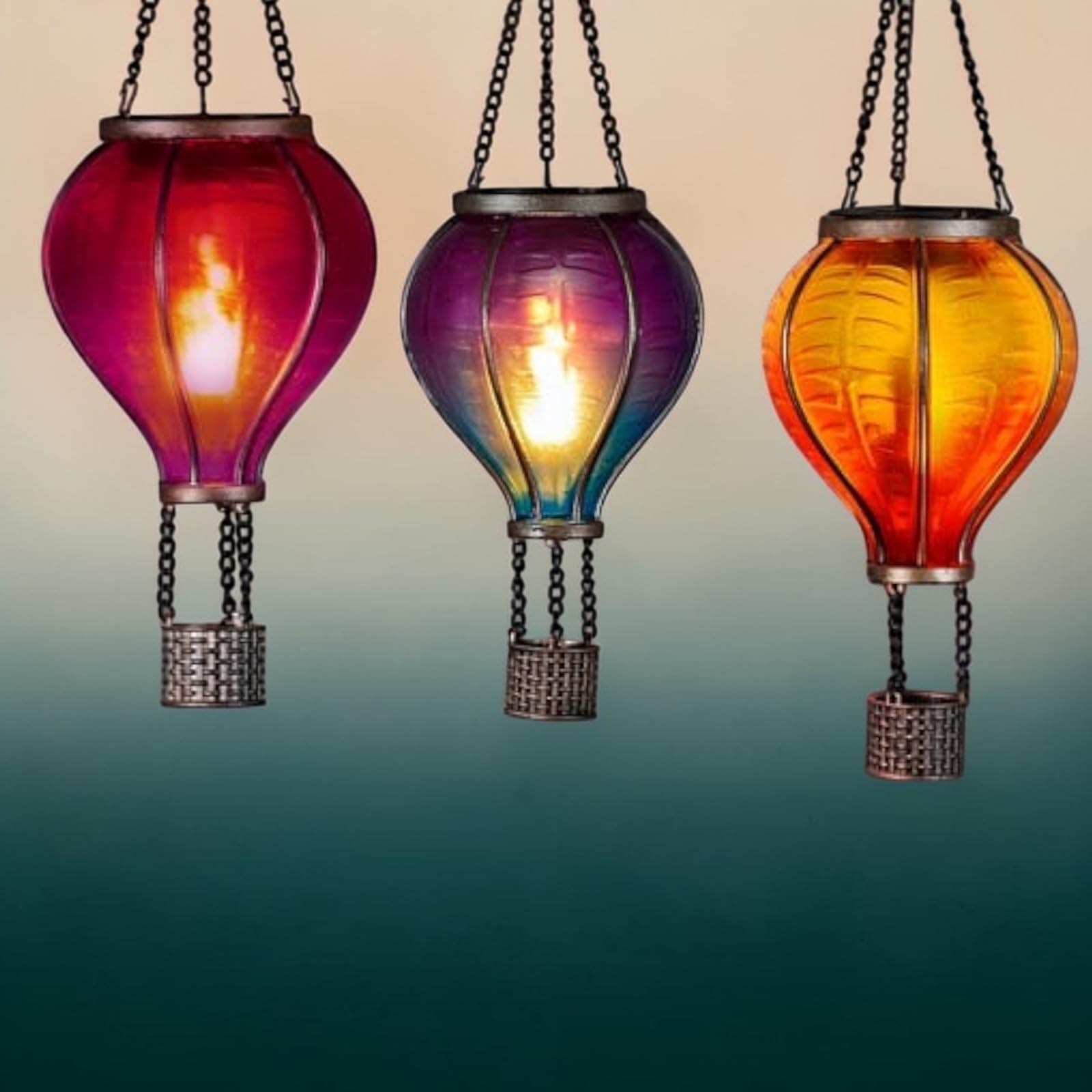 Confezione da 3 luci solari da giardino a forma di mongolfiera, a LED, decorazione per esterni, patio, albero, cortile, sentiero