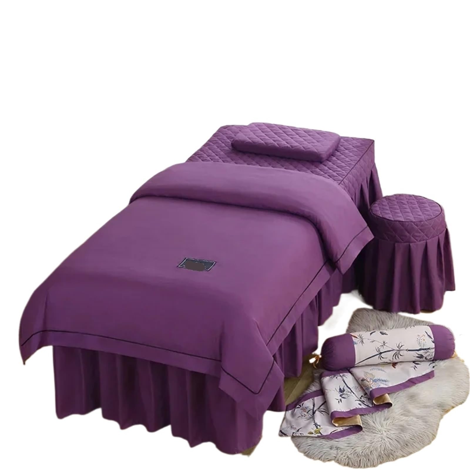 GCYEIDMA Beauty Salon Bed Cover Sets 4pcs Beauty Salon Bedding Set Skin-friendly Bed Linens Sheets Massage Spa Bedskirt Stool Cover(10,190X80)
