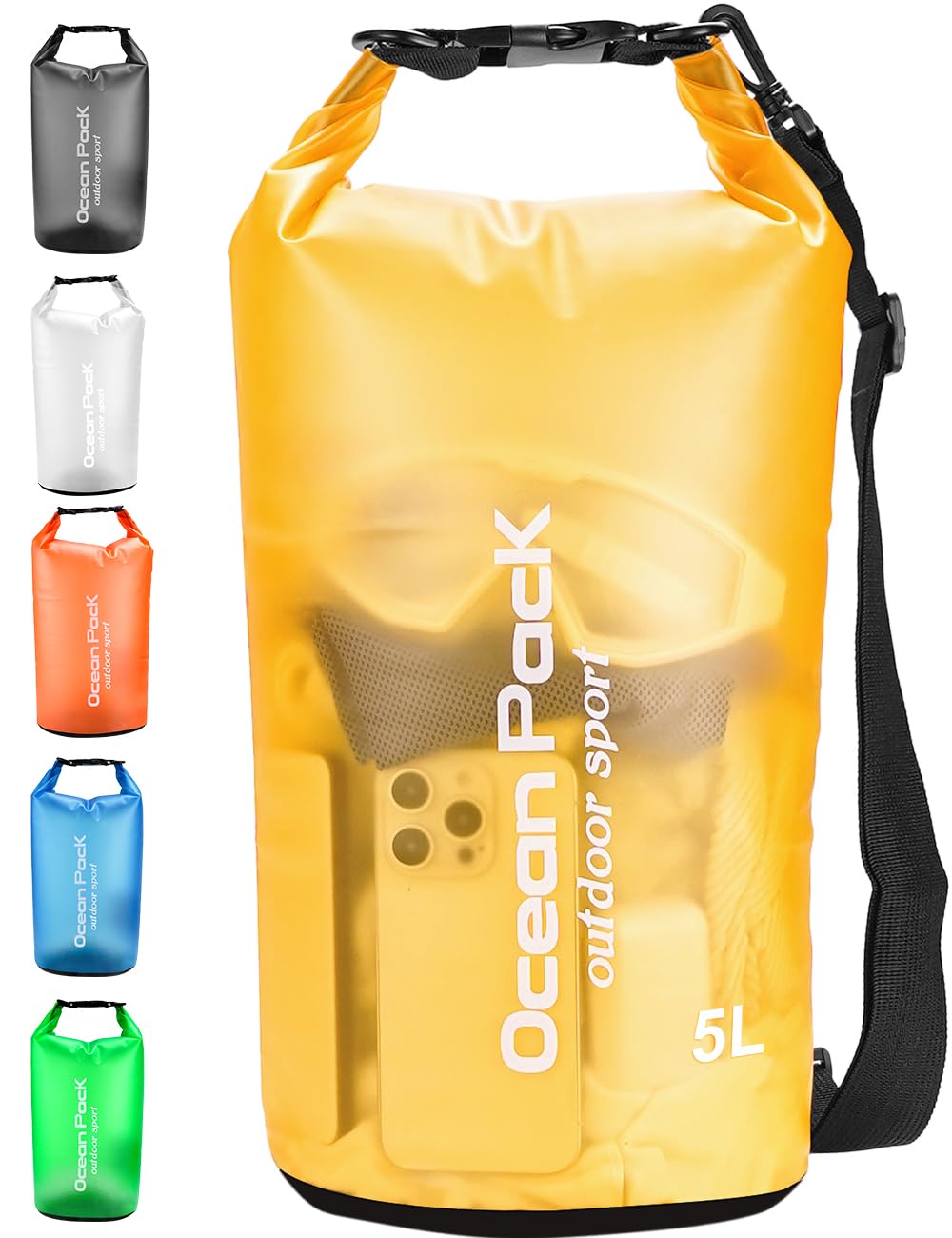 Henrycares Waterproof Dry Bag 20L 10L 5L, Sack with Phone Dry Bag and Long Adjustable Shoulder Strap Included, for Hiking, Swimming, Camping, Boating, Fishing, Rafting