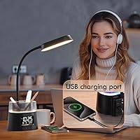 Vista 9 de WILIT LED Kids Desk Lamp, Dimmable Study Lamp for Home Office Desk Accessories, with Pen Holder & Clock, USB Charging, RGB Night Light, Bedroom &