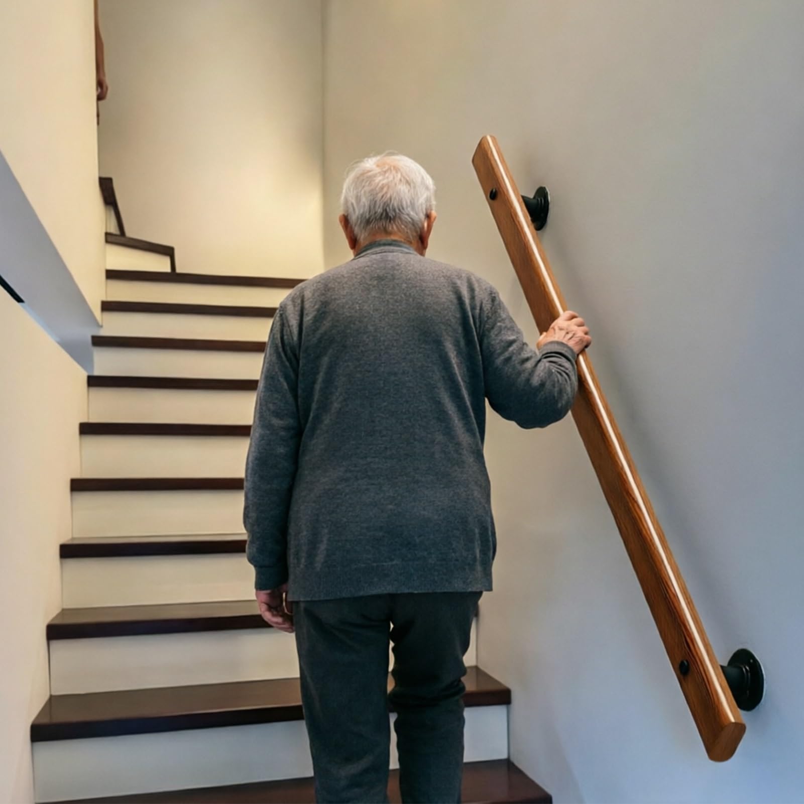 DMCHENGMA Wooden Stair Handrail - Complete Kit w/Metal Bracket, Safety Anti-Slip Wall Stair Rail for Indoor Elderly Children(4.6ft/140cm)